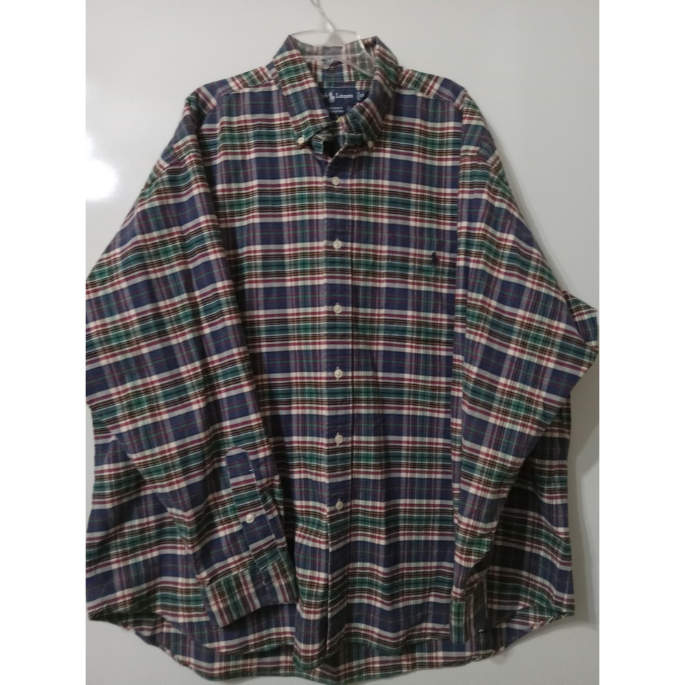 Polo Ralph Lauren Big Shirt Mens XL Plaid Button Down Long Sleeve‎ Cotton Navy